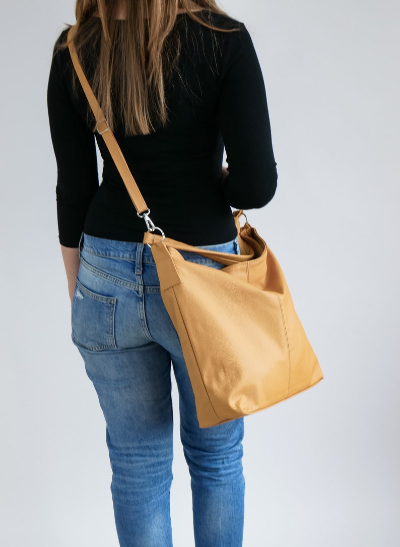 LEATHER HOBO BAG Yellow Leather Handbag Crossbody Bag Etsy