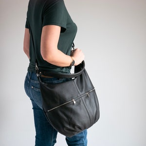 BLACK LEATHER HOBO Bag Everyday Crossbody Leather Purse Leather Handbag Women's Shoulder Leather Bag image 3