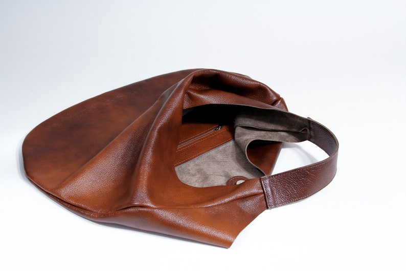 Cognac LEATHER HOBO Bag BROWN Oversize Shoulder Bag Everyday Leather Purse Soft Leather Handbag for Women, Distressed Leather image 8