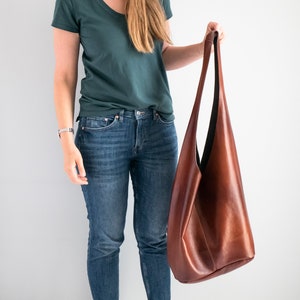 COGNAC Brown BOHO Bag, Women Hobo Bag, Oversize HIPPIE Purse, Leather Hippie Bag, Slouchy Bohemian Hobo Bag, Shoulder Hobo, Hippie Style image 5