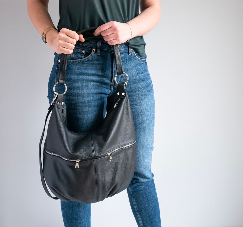 BLACK LEATHER SHOULDER Hobo Bag Everyday Crossbody Leather Etsy