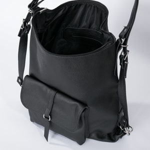 LEATHER BACKPACK PURSE Multi Way Rucksack Black Leather School Bag ...