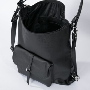 BLACK LEATHER BACKPACK Purse Convertible Leather Handbag Laptop School Bag Leather Rucksack zdjęcie 4