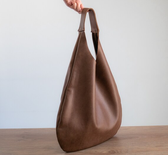 BROWN Oversize Shoulder Bag LEATHER HOBO Bag Everyday 