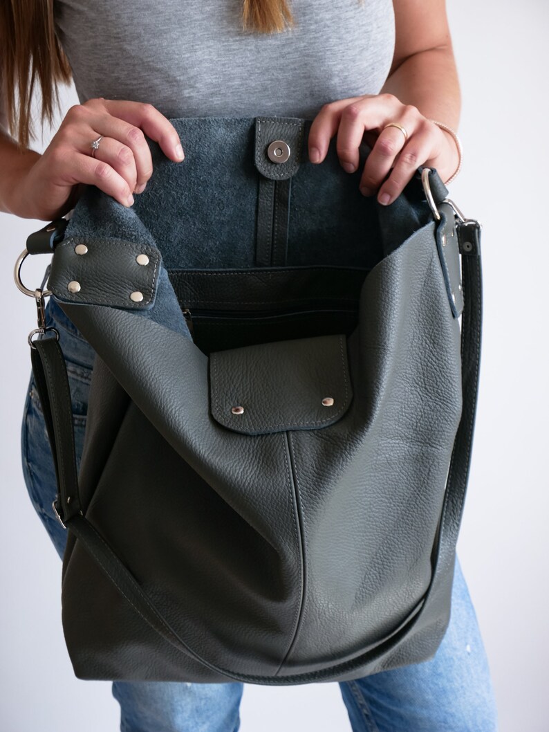 OVERSIZE Gray SHOPPER Bag Large Leather Shopper Gray Tote Etsy