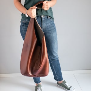 COGNAC Brown BOHO Bag, Women Hobo Bag, Oversize HIPPIE Purse, Leather Hippie Bag, Slouchy Bohemian Hobo Bag, Shoulder Hobo, Hippie Style image 9