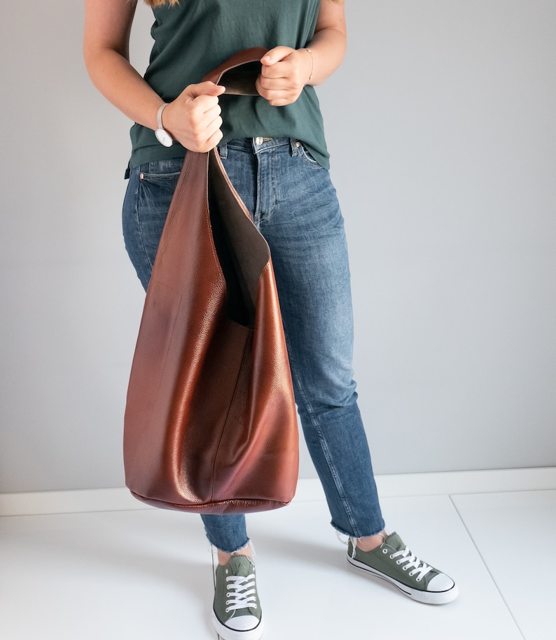 COGNAC Brown BOHO Bag, Women Hobo Bag, Oversize HIPPIE Purse, Leather Hippie Bag, Slouchy Bohemian Hobo Bag, Shoulder Hobo, Hippie Style image 9