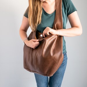 Brown Leather HIPPIE Bag, Hobo Bag, BOHO Bag, Bohemian Leather Hobo Purse, Large Crossbody Hobo Bag, Long Strap, Oversized Brown Boho Bag image 7