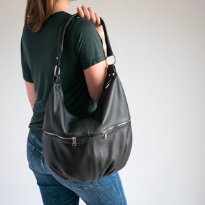 Sac HOBO en cuir noir sac à main en cuir Crossbody tous les jours sac à main en cuir sac à bandoulière en cuir pour femmes image 6