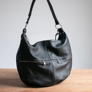 BLACK LEATHER HOBO Bag Everyday Crossbody Leather Purse Leather Handbag Women's Shoulder Leather Bag image 4