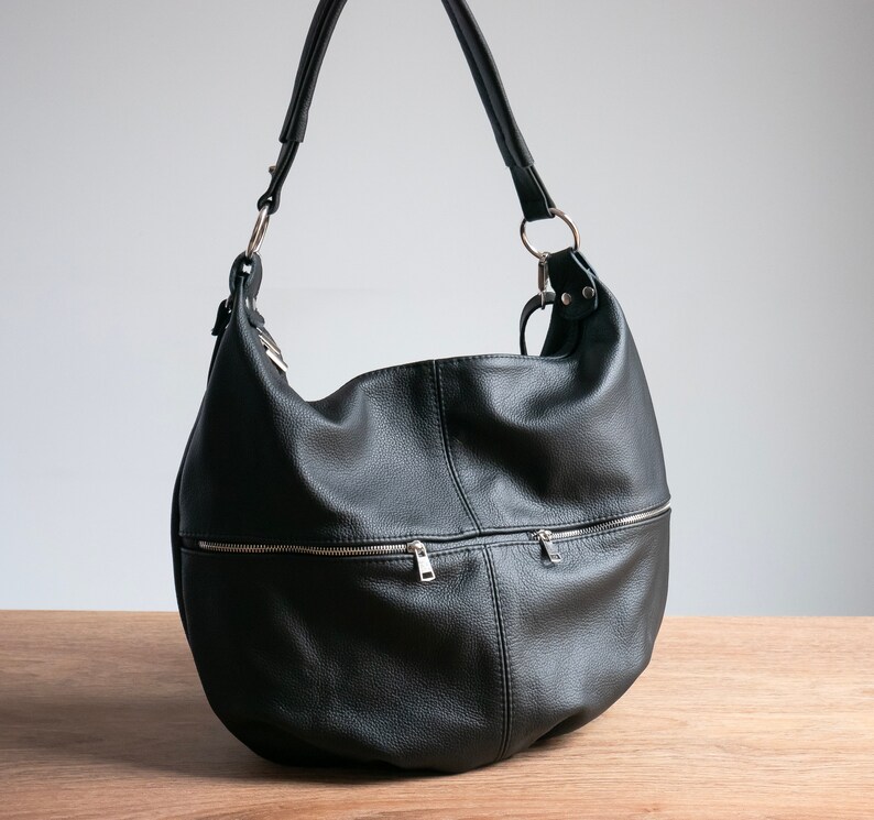 BLACK LEATHER HOBO Bag Everyday Crossbody Leather Purse Leather Handbag Women's Shoulder Leather Bag image 4