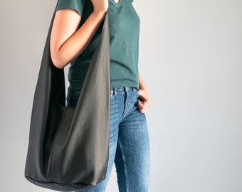 SCHWARZE LEDER HIPPIE Tasche, Oversized BOHO Tasche, Hobo Tasche, Boho Leder Hobo Tasche, Große Crossbody Hobo Tasche, Breiter Riemen, Schwarze Boho Tasche