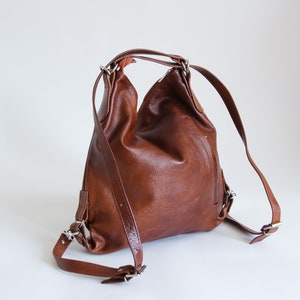 BROWN LEATHER BACKPACK Purse Convertible Leather Handbag Laptop School Bag Cognac Leather Rucksack Black