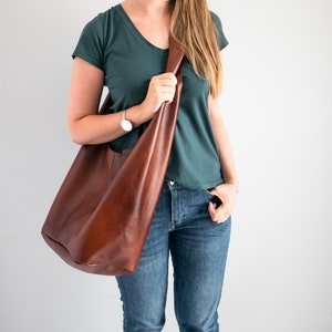 COGNAC Brown BOHO Bag, Women Hobo Bag, Oversize HIPPIE Purse, Leather Hippie Bag, Slouchy Bohemian Hobo Bag, Shoulder Hobo, Hippie Style image 3