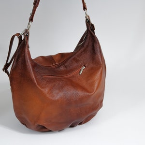 Brown LEATHER SHOULDER HOBO Bag Everyday Crossbody Leather Purse Cognac Brown Leather Handbag Women's Leather Bag zdjęcie 10