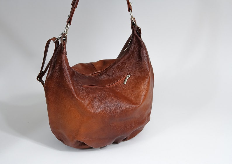 Brown LEATHER SHOULDER HOBO Bag Everyday Crossbody Leather Purse Cognac Brown Leather Handbag Women's Leather Bag zdjęcie 10