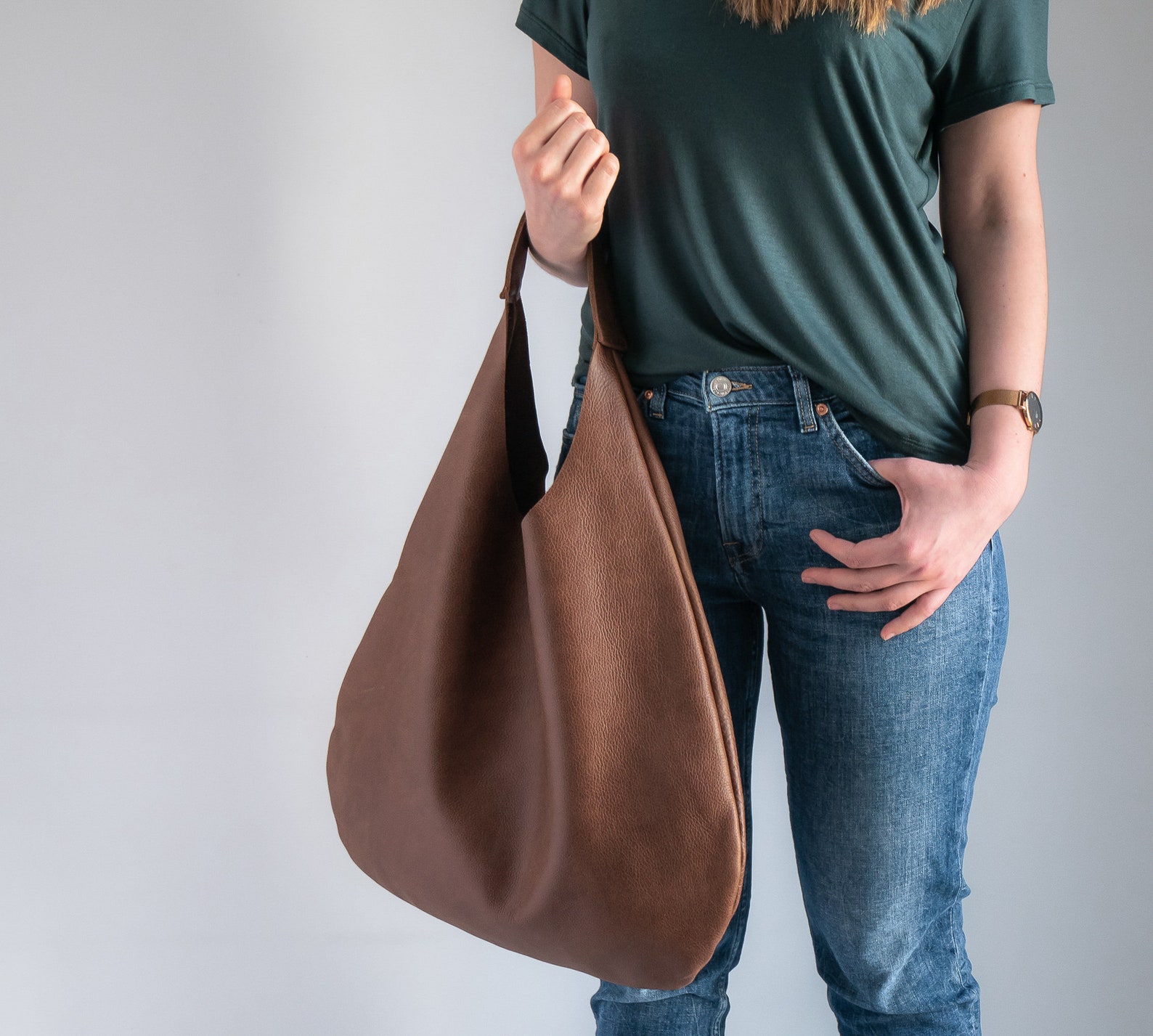 Brown LEATHER HOBO Bag BROWN Oversize Shoulder Bag Etsy