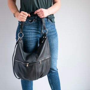 BLACK LEATHER HOBO Bag Everyday Crossbody Leather Purse Leather Handbag Women's Shoulder Leather Bag image 8