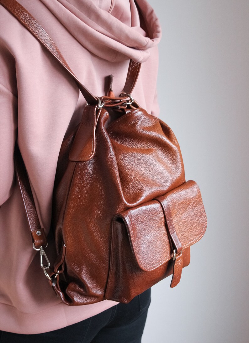 BROWN LEATHER BACKPACK Purse Convertible Leather Handbag Etsy