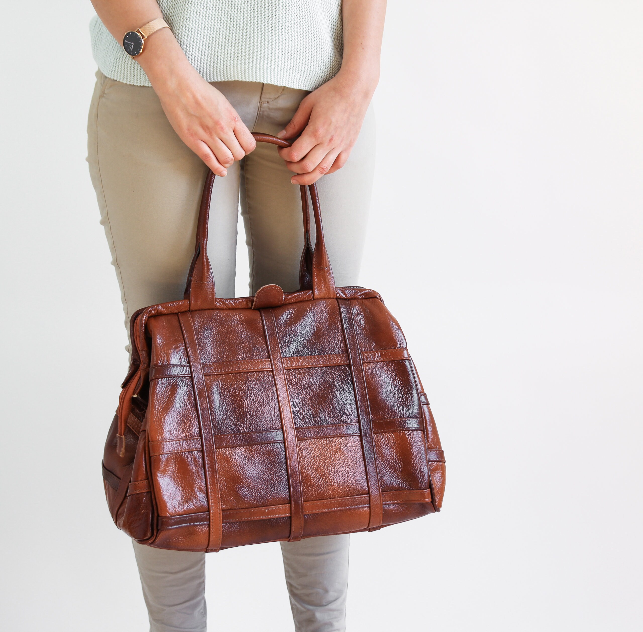 leather weekender bag women's