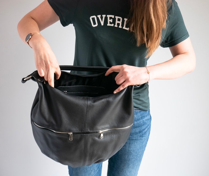 BLACK LEATHER HOBO Bag Everyday Crossbody Leather Purse Leather Handbag Women's Shoulder Leather Bag image 5