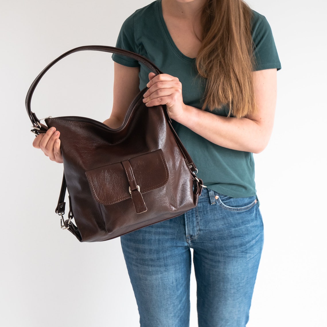 Dark Brown LEATHER BACKPACK PURSE Multi Way Rucksack Etsy