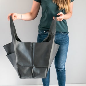 GRAY OVERSIZE HANDBAG, Leather Women Purse, Big Shoulder Bag, Shoulder Hobo Bag, Dark Leather Bag, Large Leather Tote, Everyday Tote image 9