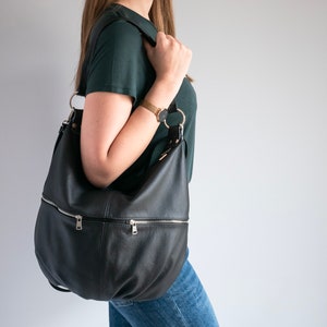 Sac HOBO en cuir noir sac à main en cuir Crossbody tous les jours sac à main en cuir sac à bandoulière en cuir pour femmes image 9