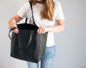 OVERSIZE SHOPPER Tasche, SCHWARZER Leder Shopper, Großer Shopper, Schwarzer großer Shopper, Alltagstasche, Weiche Leder Handtasche, Shopper Xxl Handtasche