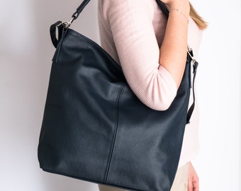 LEATHER HOBO BAG, Navy Leather Handbag, Crossbody Bag, Everyday Tote Bag, Laptop Leather Shoulder Bag, Leather Bag, Hobo Bag, Gift