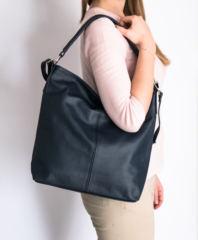 LEATHER HOBO BAG Navy Leather Handbag Crossbody Bag Etsy