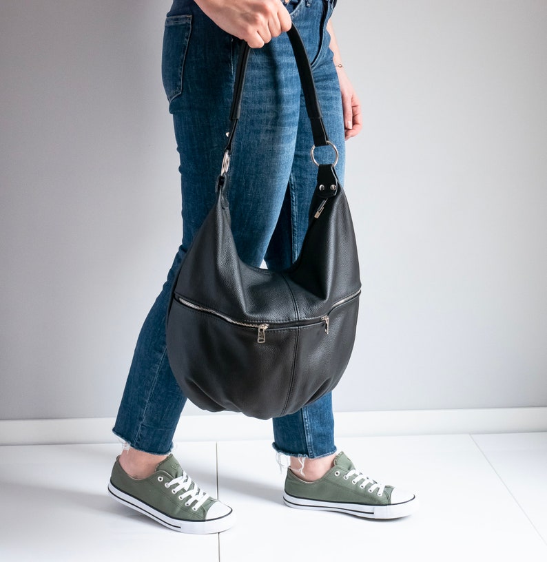 BLACK LEATHER SHOULDER Hobo Bag Everyday Crossbody Leather Etsy