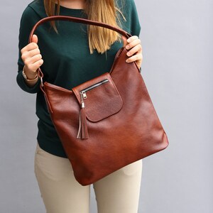 BROWN Leather Purse, SHOULDER BAG, Everyday Cognac Brown Leather Handbag, Cognac Leather Hobo Bag, Large Crossbody Bag