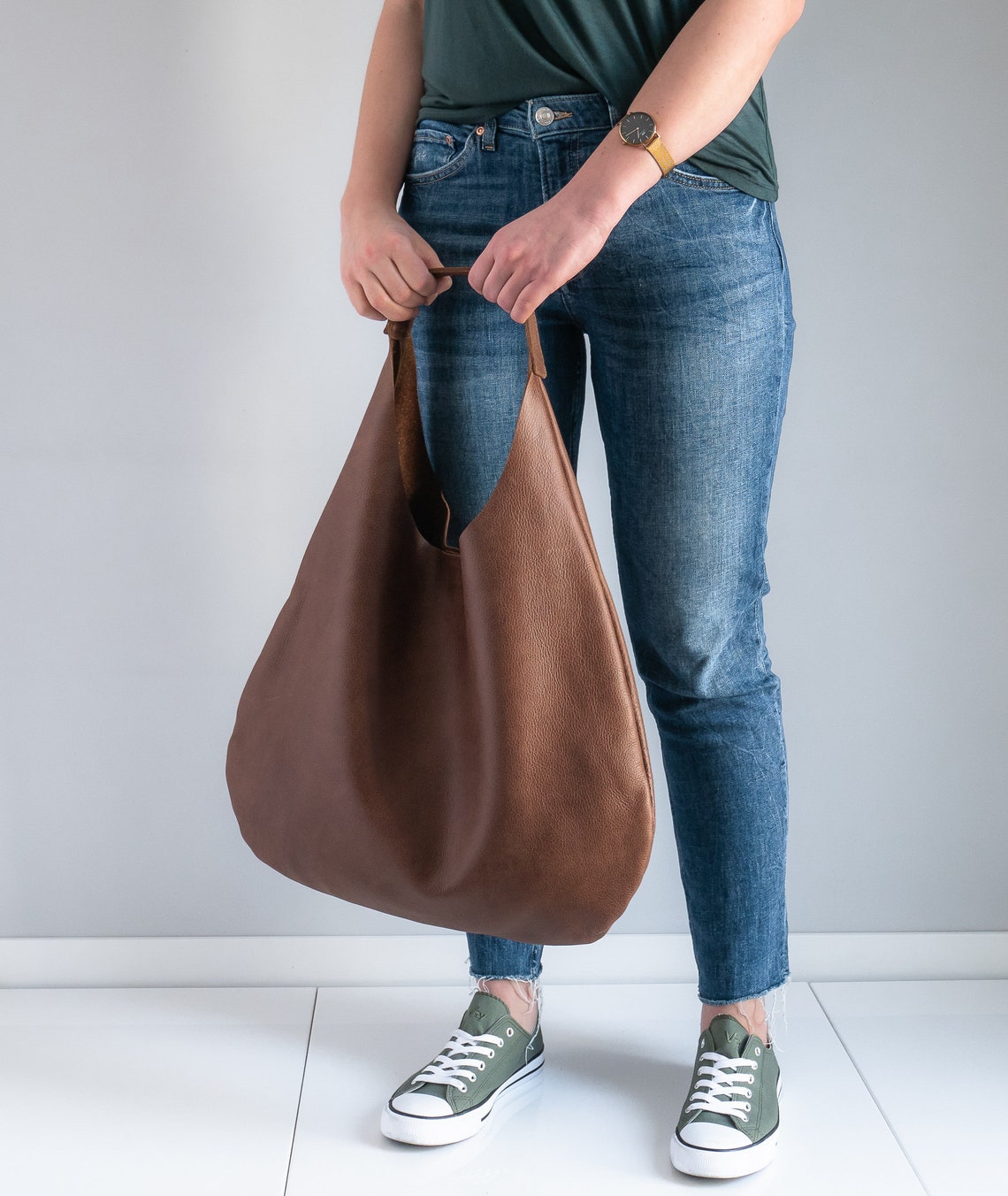 Brown LEATHER HOBO Bag BROWN Oversize Shoulder Bag Etsy