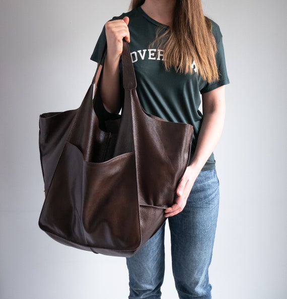 BROWN LEATHER HOBO Bag Oversize Shoulder Bag Everyday 