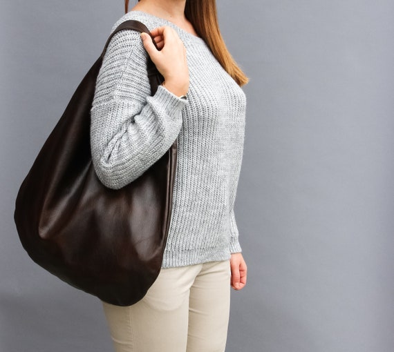 LEATHER HOBO Bag BROWN Oversize Shoulder Bag Everyday Leather