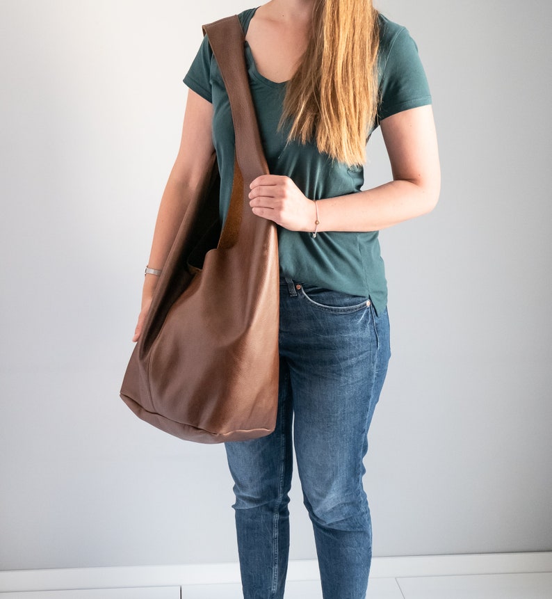 Brown Leather HIPPIE Bag, Hobo Bag, BOHO Bag, Bohemian Leather Hobo Purse, Large Crossbody Hobo Bag, Long Strap, Oversized Brown Boho Bag image 5