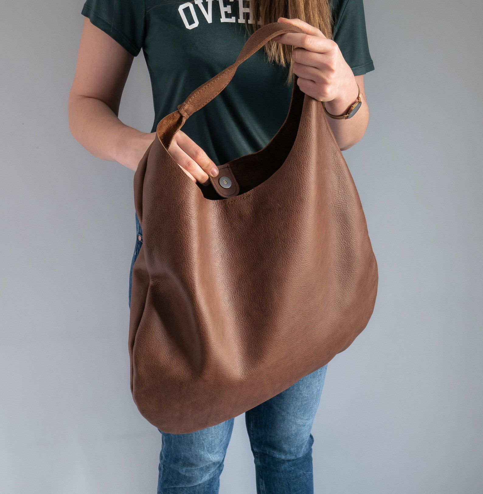 Brown LEATHER HOBO Bag BROWN Oversize Shoulder Bag Etsy