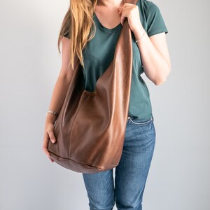 Brown Leather HIPPIE Bag, Hobo Bag, BOHO Bag, Bohemian Leather Hobo Purse, Large Crossbody Hobo Bag, Long Strap, Oversized Brown Boho Bag image 6