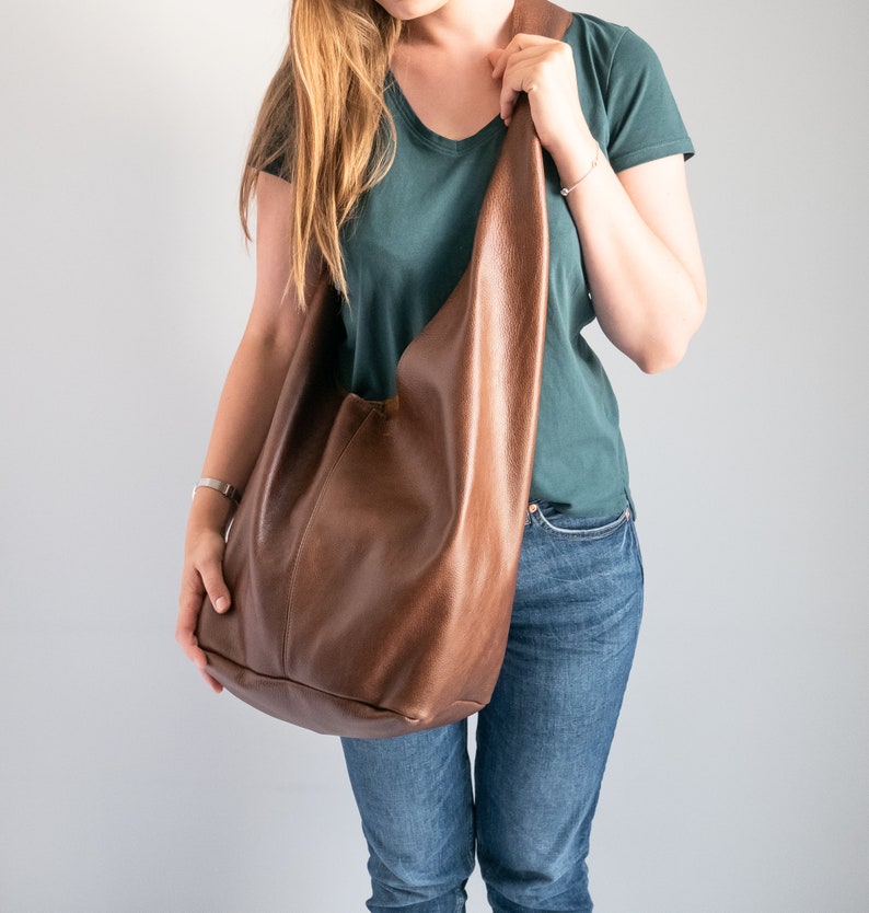 Brown Leather HIPPIE Bag, Hobo Bag, BOHO Bag, Bohemian Leather Hobo Purse, Large Crossbody Hobo Bag, Long Strap, Oversized Brown Boho Bag image 6