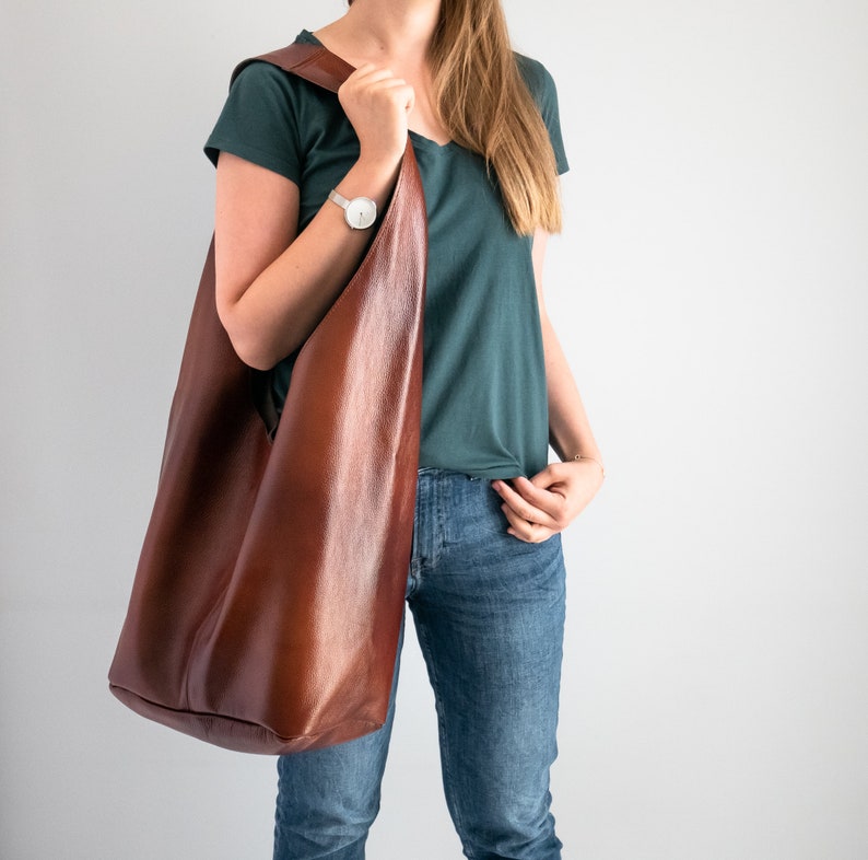 COGNAC Brown BOHO Bag, Women Hobo Bag, Oversize HIPPIE Purse, Leather Hippie Bag, Slouchy Bohemian Hobo Bag, Shoulder Hobo, Hippie Style image 1