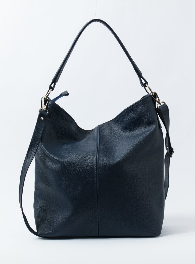 LEATHER HOBO BAG Navy Leather Handbag Crossbody Bag Etsy
