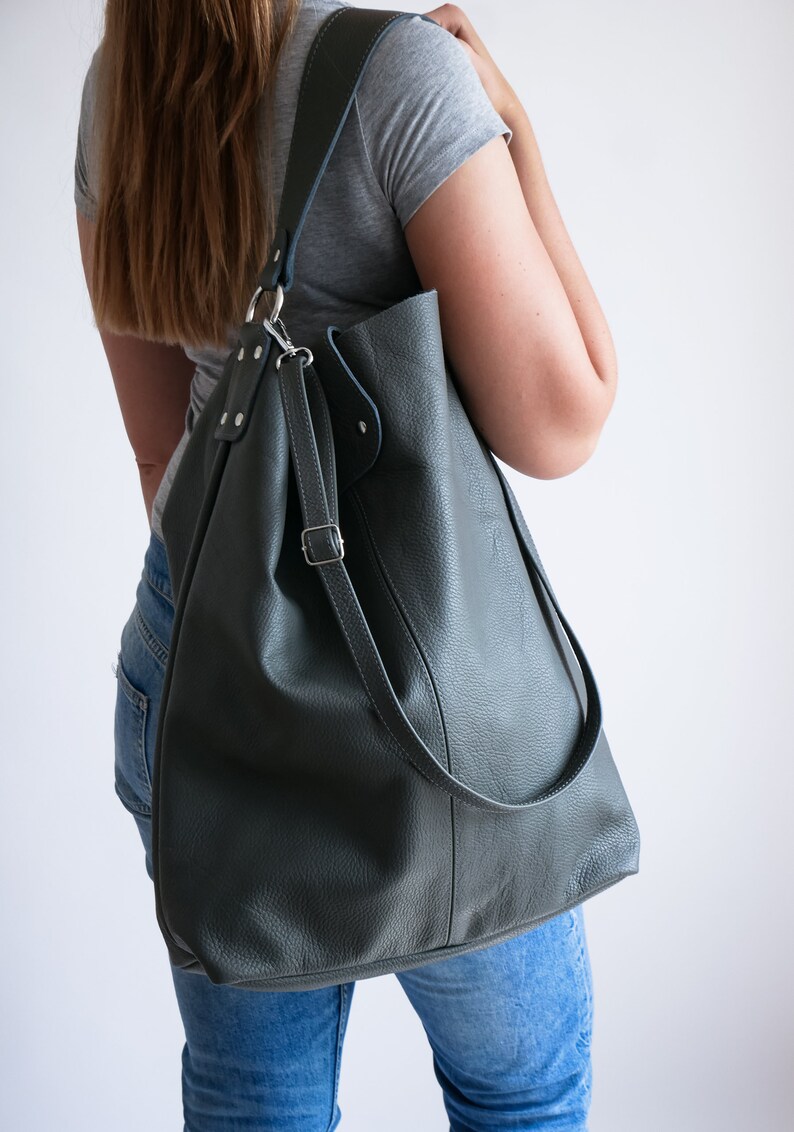 OVERSIZE Gray SHOPPER Bag Large Leather Shopper Gray Tote Etsy