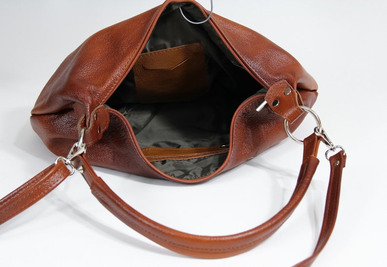Brown LEATHER SHOULDER HOBO Bag Everyday Crossbody Leather Purse Cognac Brown Leather Handbag Women's Leather Bag zdjęcie 9