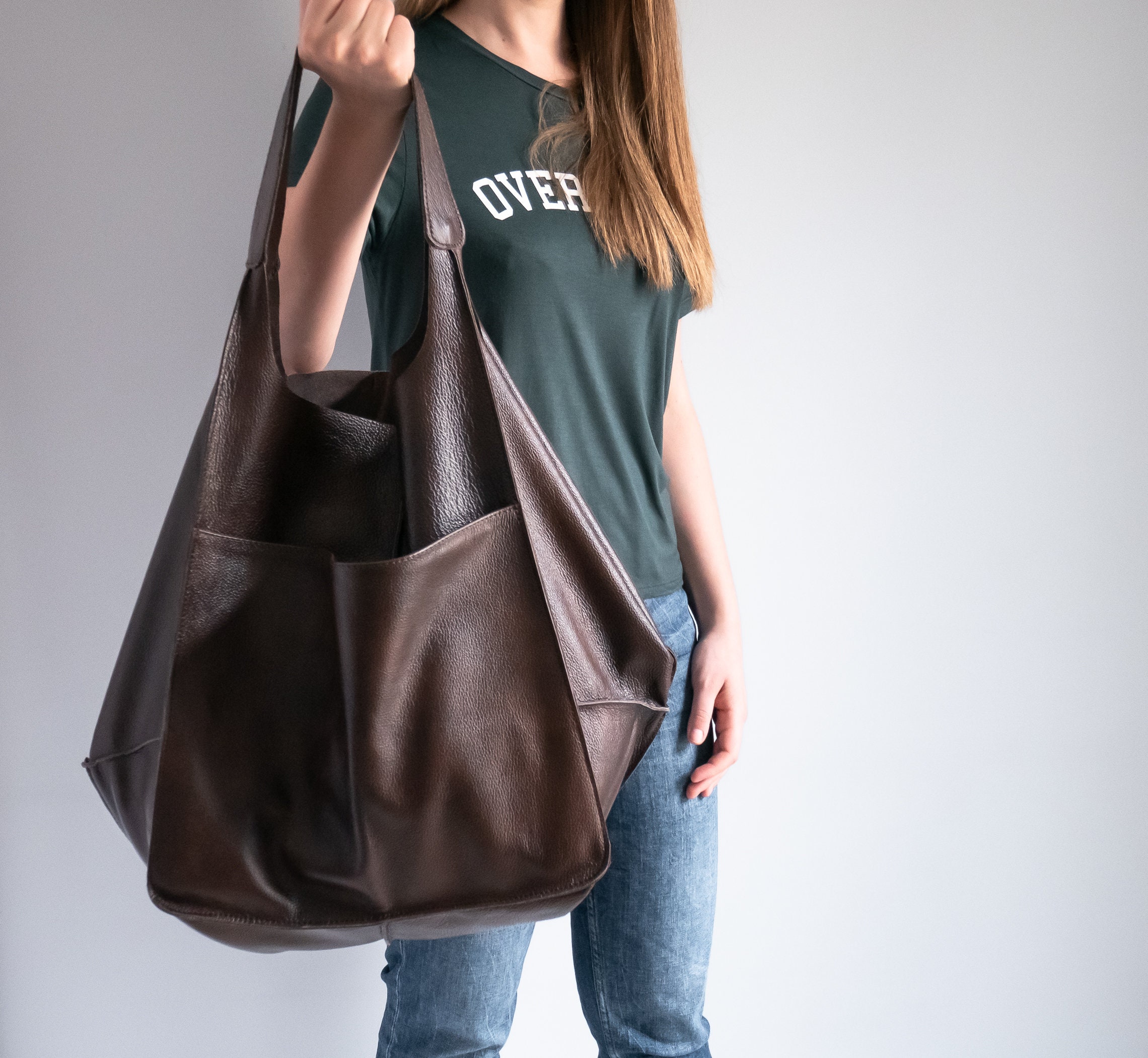 OVERSIZE BROWN Handbag SHOULDER Hobo Bag Chocolate Leather - Etsy
