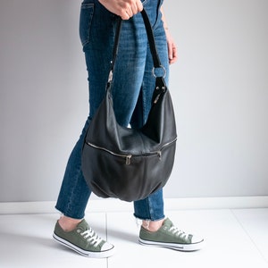 BLACK LEATHER HOBO Bag Everyday Crossbody Leather Purse Leather Handbag Women's Shoulder Leather Bag image 7