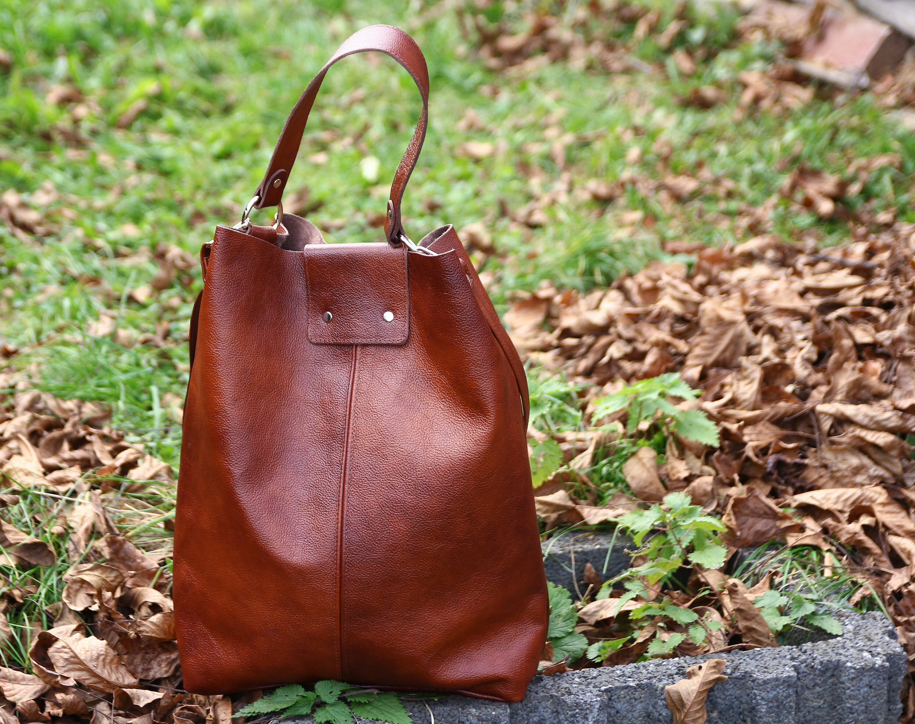 OVERSIZE Cognac Brown SHOPPER Bag Large Leather Shopper - Etsy