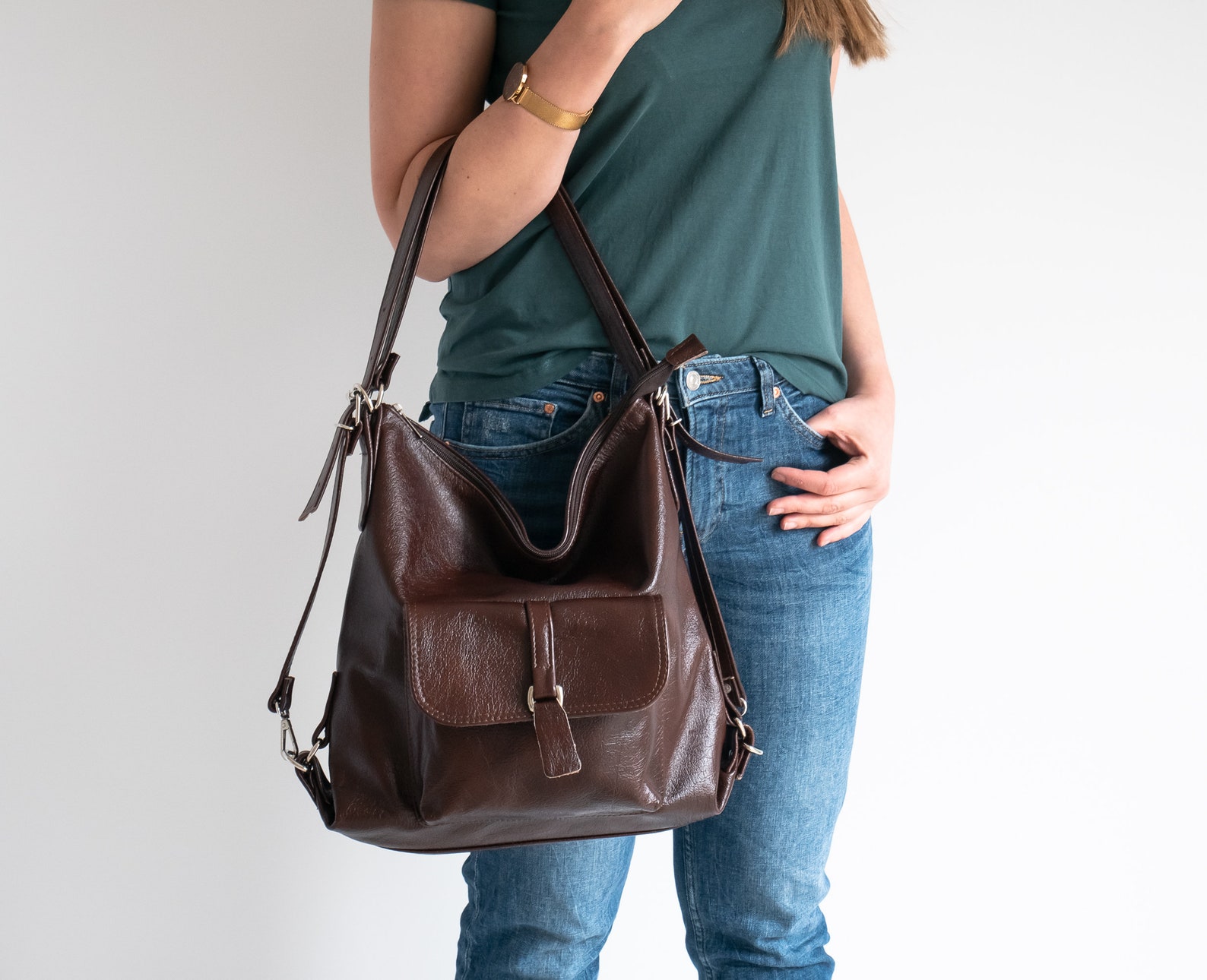 Dark Brown LEATHER BACKPACK PURSE Multi Way Rucksack Etsy