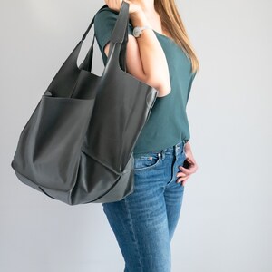 GRAY OVERSIZE HANDBAG, Leather Women Purse, Big Shoulder Bag, Shoulder Hobo Bag, Dark Leather Bag, Large Leather Tote, Everyday Tote image 6