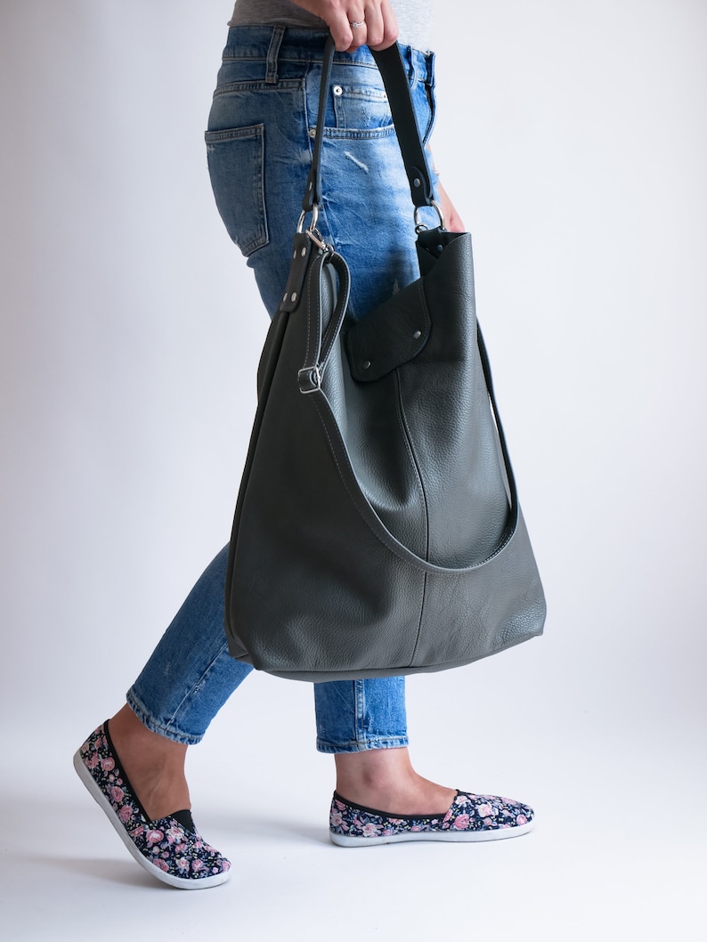 OVERSIZE Gray SHOPPER Bag Large Leather Shopper Gray Tote Etsy